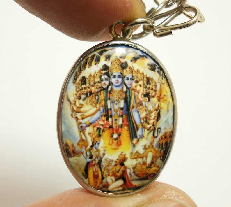 Vishvarupa universal form of Lord Vishnu Hindu amulet Om pendant necklace blessed for success in wishes protection power cross over obstacle