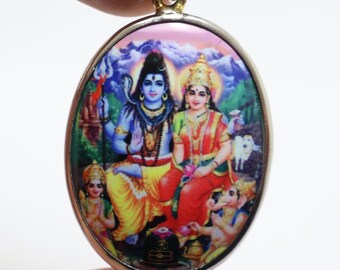 Lord Shiva Family Big Pendant: Hindu God Amulet Om Necklace Fujii Kaze