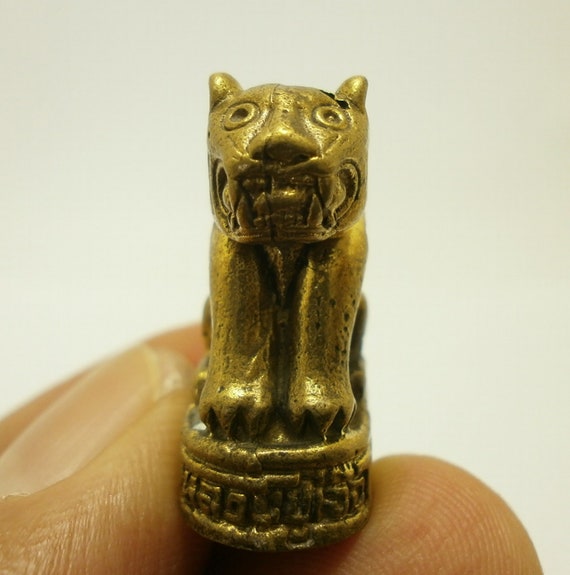 Magic Yant Tiny Tiger of LP Jua Thai Mini Brass Talisman