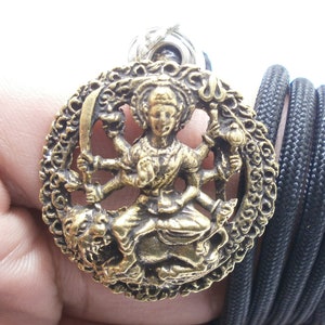 Durga Devi Brass Amulet Pendant - Hindu Goddess Life Protection Necklace