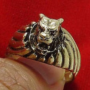 Magic Tiger Brass Men Ring Thai life protection Blessed amulet Thailand nice lucky charm gift Energized powerful Real talisman