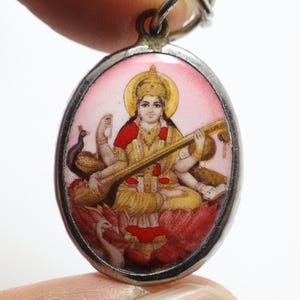 Maa Saraswati Hindu Goddess Om Amulet: Wisdom, Healing, Good Luck