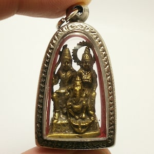 Lord Shiva, Maa Uma, and Ganesha Thai Amulet Pendant