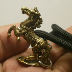 Thai Brass War Horse Amulet Pendant: Good Luck Talisman