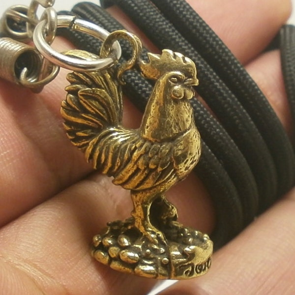 chicken rooster lp Larn magic amulet brass pendant 24 inches rope necklace bless for good luck and wealth attraction Thai Thailand nice gift