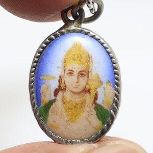 Lord Vishnu Amulet: Hindu God Pendant Necklace, 1980s