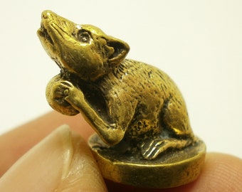 Tiny Mushika mini figurine statue Mouse mount rat of lord Ganesha ganesh hindu god of great beginning and success miniature talisman amulet