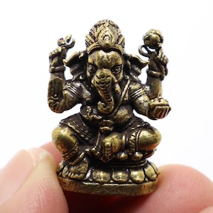 Lord Ganesh mini brass amulet Ganesha Tiny figurine statue Ganapati Vinayaka miniature lucky Hindu God of success deity win all obstacle