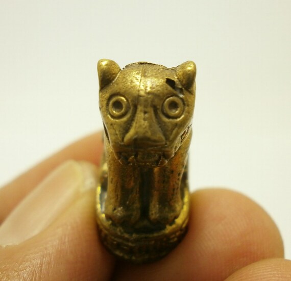 Magic Yant Tiny Tiger of LP Jua Thai Mini Brass Talisman