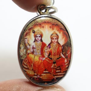 Lord Vishnu & Lakshmi Pendant Necklace: Hindu God Amulet