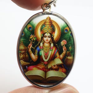 Saraswati Hindu Goddess Big Amulet Om Pendant: Wisdom, Healing, Success