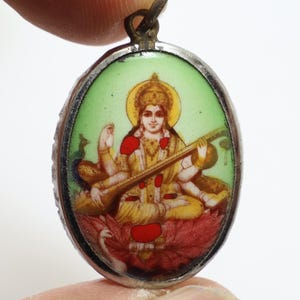 Maa Saraswati Hindu Goddess Om Amulet: Wisdom, Healing, Good Luck