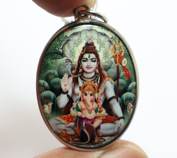 シヴァ神とガネーシャのビッグペンダント：ヒンドゥー教の神のお守り