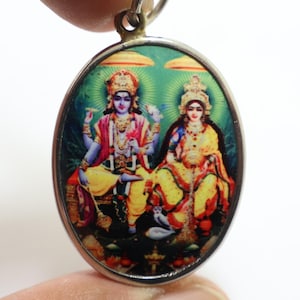 Lord Vishnu & Mahalakshmi Pendant Necklace: Hindu God Amulet
