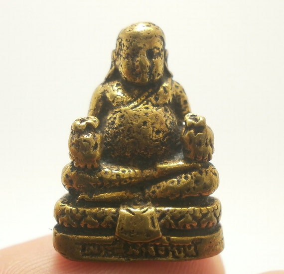 Riant Chinois Bouddha Budai Miniature Statue de Amulette en Argent
