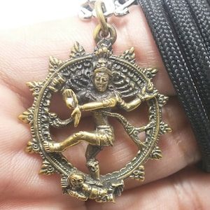 Nataraja Shiva Amulet Pendant: Hindu God Dance, Rope Necklace