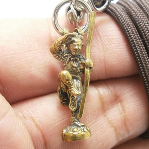 Monkey King Sun Wukong Chinese Tiny brass pendant rope necklace magic talisman powerful strong life protection rich lucky wealth money gift