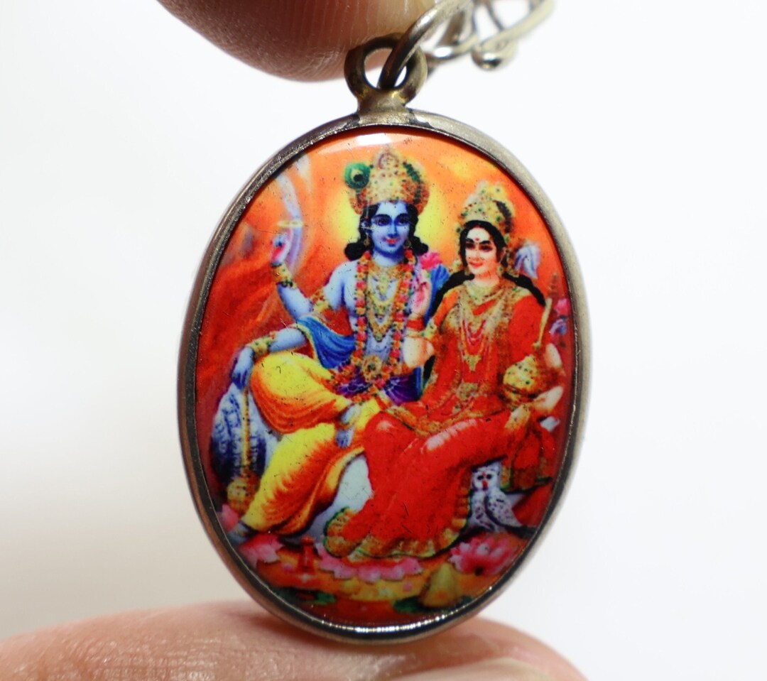 ヴィシュヌ神とラクシュミのペンダントネックレス：ヒンドゥー教の神の