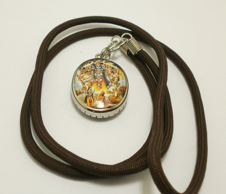 Vishvarupa universal form of Lord Vishnu Hindu amulet Om pendant necklace blessed for success in wishes protection power cross over obstacle