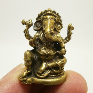 God of Success & Wisdom mini statue amulet figurine Lord Ganesh Ganesha Ganapati brass miniature lucky blessing hindu deity cross obstacles
