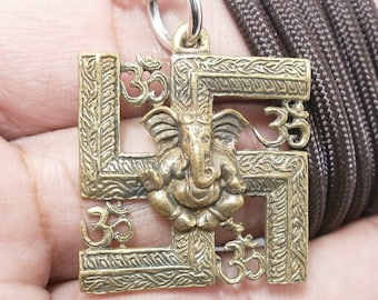Amuleto de latón Lord Ganesha: collar con colgante de dios hindú tailandés Fujii Kaze