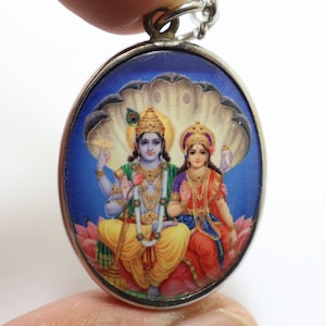 Lord Vishnu & Mahalakshmi Pendant Necklace: Hindu God Amulet
