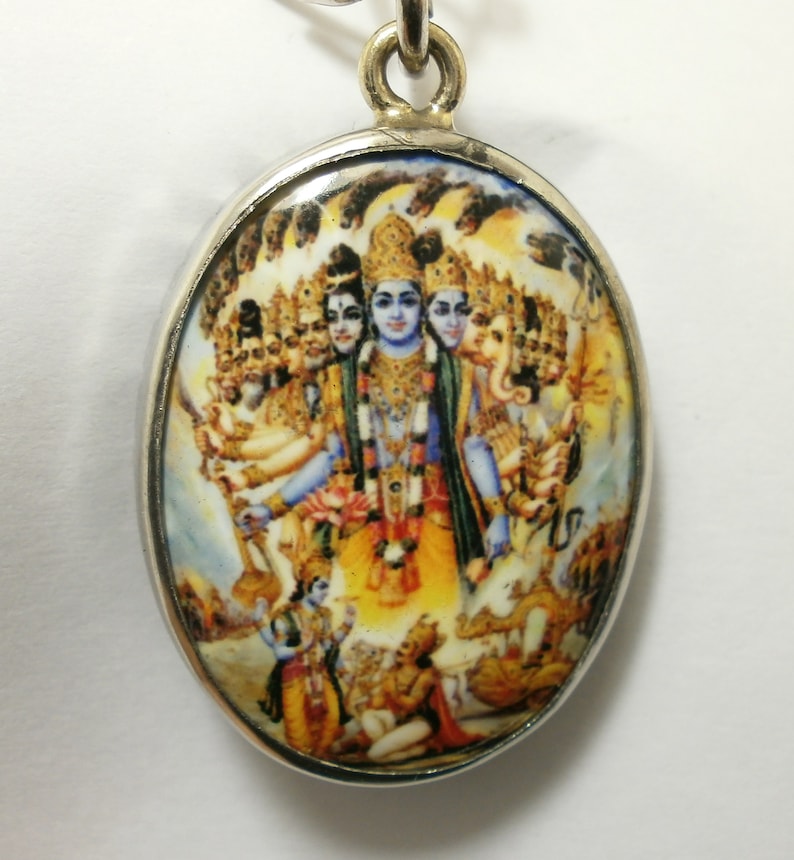 Vishvarupa universal form of Lord Vishnu Hindu amulet Om pendant necklace blessed for success in wishes protection power cross over obstacle