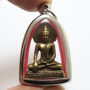 Thai Buddha Amulet: Brass Pendant for Protection & Prosperity