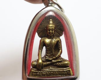 Thai Buddha Amulet: Brass Pendant for Protection & Prosperity