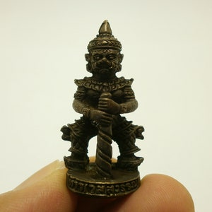 LP Moon magic monk blessed Thao Wessuwan mini figurine statue Asura Deva Wealthy King Lord of all Treasure Yak Thai amulet wealth prosperity
