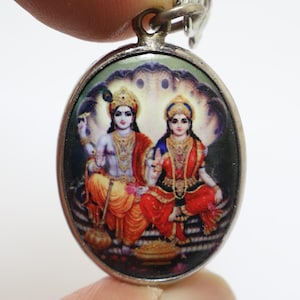 Lord Vishnu & Lakshmi Pendant: Hindu Goddess Amulet Necklace