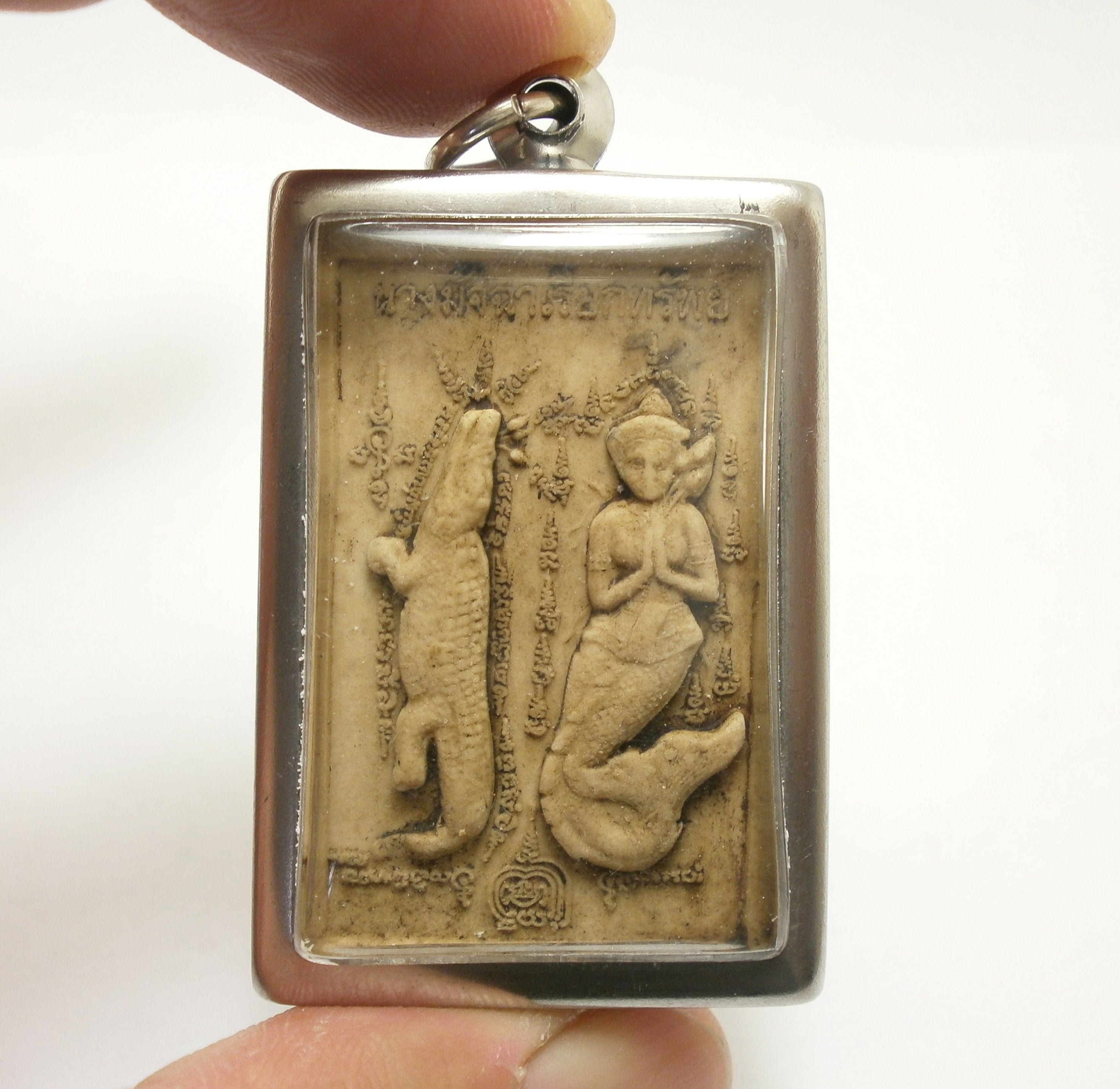 Lady Mermaid Crocodile Thai Amulet: Good Luck & Wealth Pendant