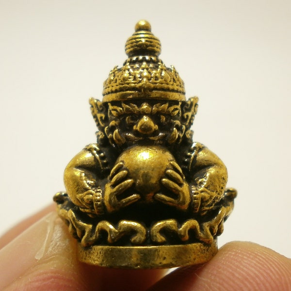 Rahu Om Jun Thai mini statue amulet moon eater eclipse magic figurine talisman blessed for wealth rich money success in trade and business