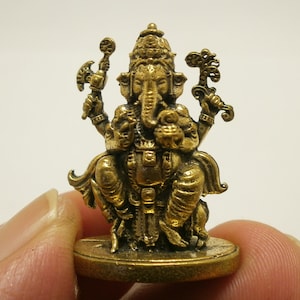 Lord Ganesh mini brass amulet Ganesha Tiny figurine statue Ganapati Vinayaka miniature lucky Hindu God of success deity win all obstacle