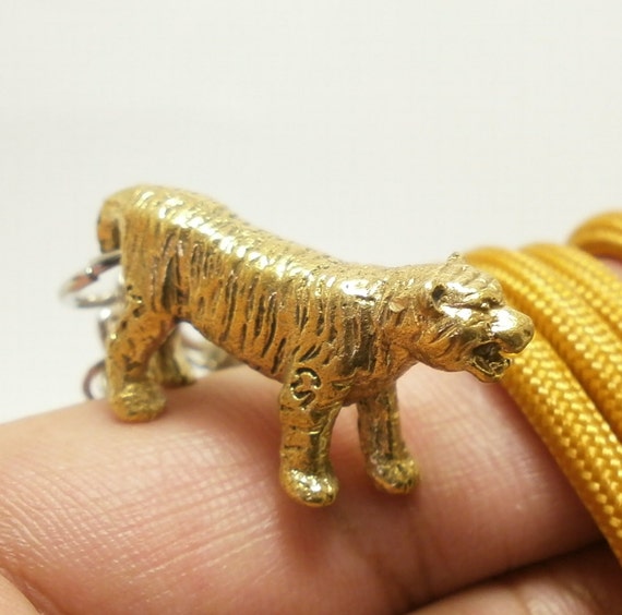 magic tiger brass pendant Thai amulet with 24 inc… - image 1