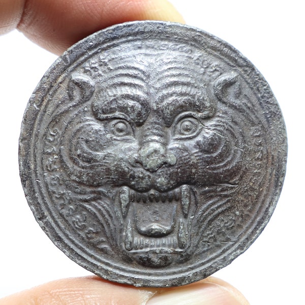 LP Pern magic Tiger face Big Coin of wat Bangphra temple rich good luck money Muay Thai magic miracle Muaythai amulet Thailand lucky gift