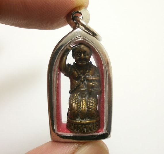 Guman Thong Amulet LP Guy Brass Pendant Thai Good Luck Charm