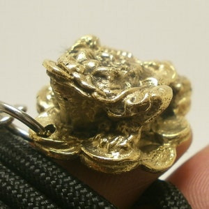 Brass Frog Amulet: Chinese Coin, Wealth & Luck, 24&quot; Rope Necklace