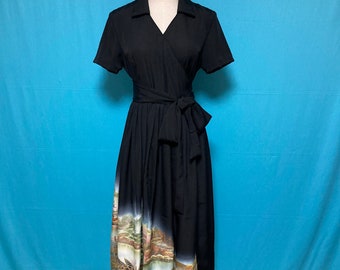 US 8, Vintage black kimono dress, wrap dress, tomesode, upcycled