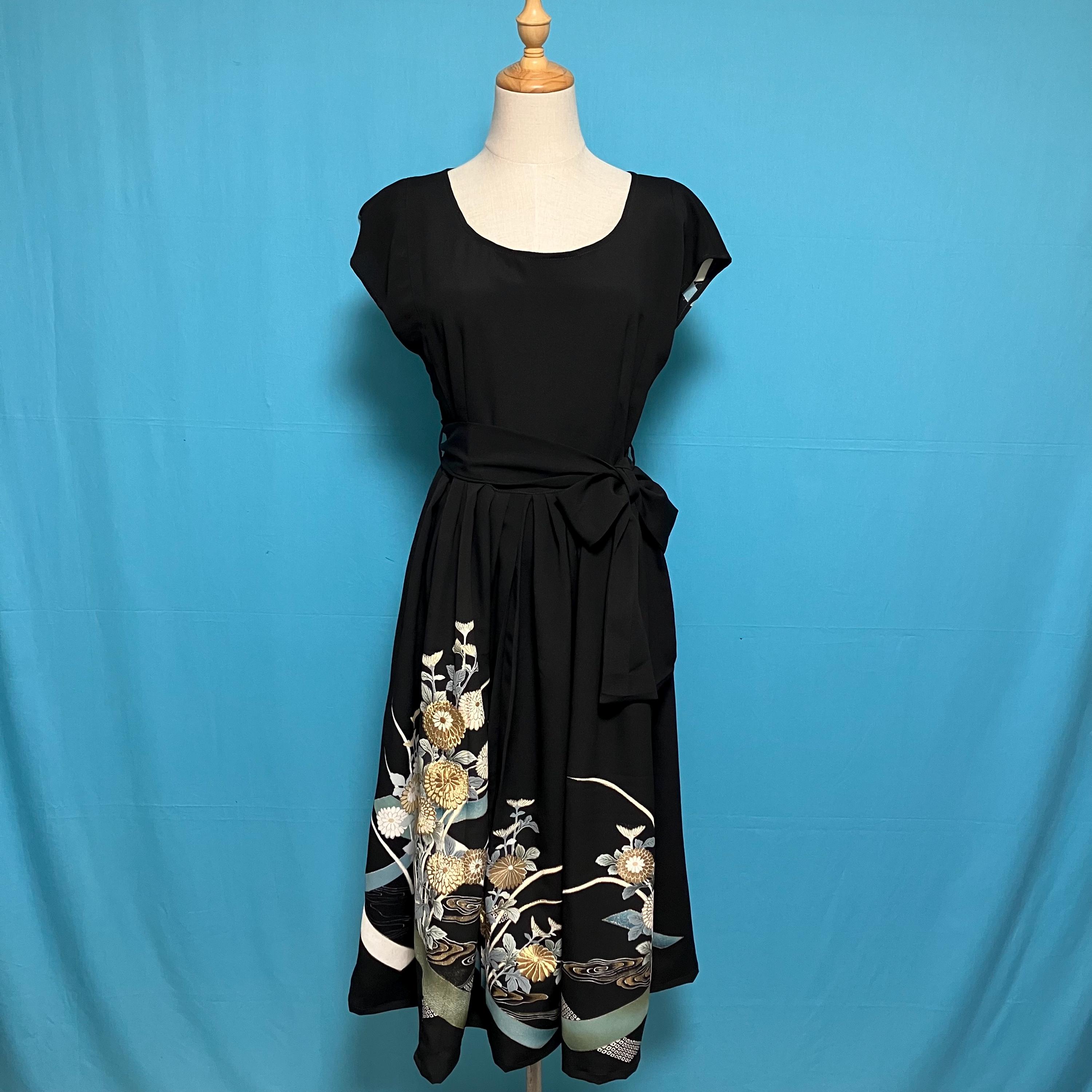 Vintage Gold Embroidered Black Dress - Etsy