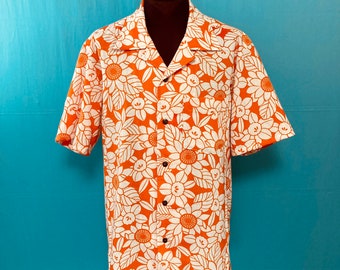 US L, Japanese vintage stock cotton kimono Hawaiian shirt, aloha shirt, boho, vintage yukata, coconut buttons, up cycling