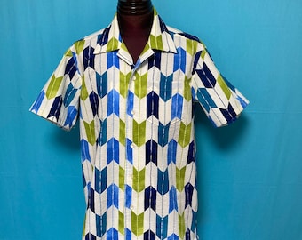 US S, Japanese cotton kimono Hawaiian shirt, aloha shirt, seersucker, yagasuri