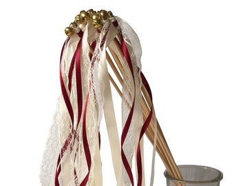 Wedding Wands mit Spitze creme bordeaux - 10 Stück WW003