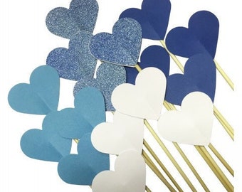 50 coeurs pour décoration mariage SH001 - bleu, bleu clair, blanc