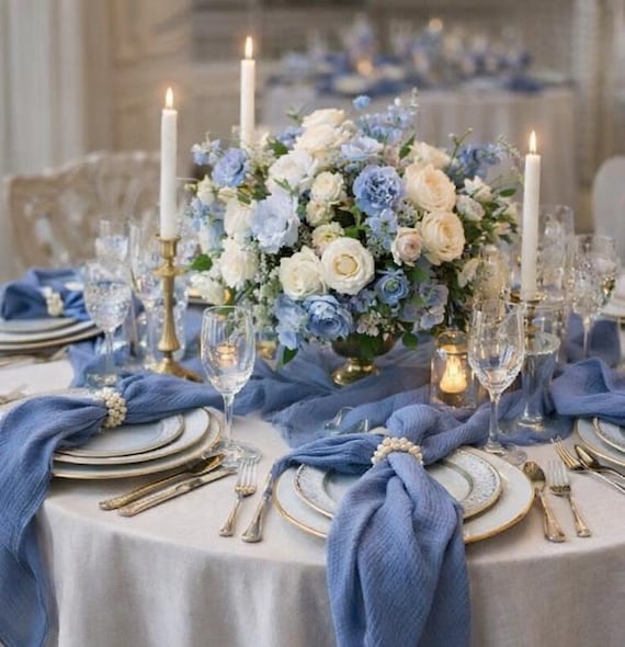 Musselin Stoff Servietten Tischläufer Hochzeit Geburtstag indigo blau Double Gauze