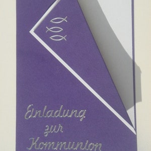 10 Einladungen Einladungskarten Kommunion KK003 lila