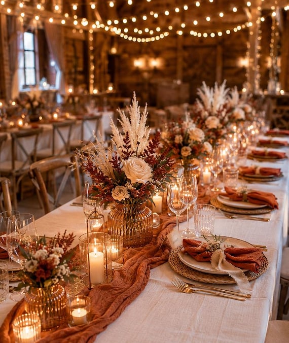 Musselin Stoff Servietten Tischläufer Hochzeit Geburtstag ROST rostrot orange rot Double Gauze
