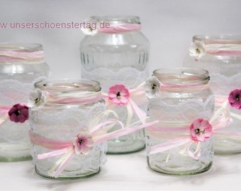 5 x Windlicht Hochzeit Tischdeko Vintage Spitze TD0071 rosa