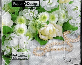 20 Servietten zur Hochzeit Rosen Ringe Perlenkette SV0064