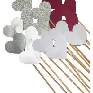 50 heart pins for wedding decoration SH001 - burgundy, silver